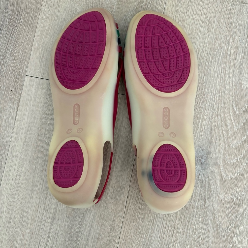 CROCS Womens Jelly Flats Size 10 Wide Cream Magenta Colorful Open Toe Comfort - Picture 6 of 11